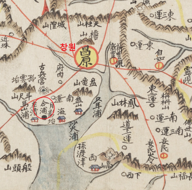 1856년~1861년 지리학자 김정호가 제작한 동여도에 표시된 마산 합포 명칭./이순신전략연구소/